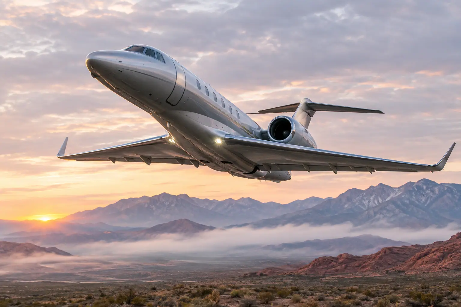 Private jet climbing out over Las Vegas