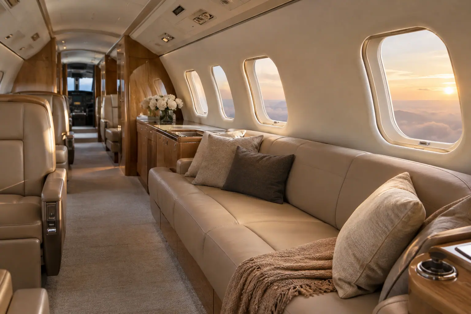 Super-midsize jet cabin interior