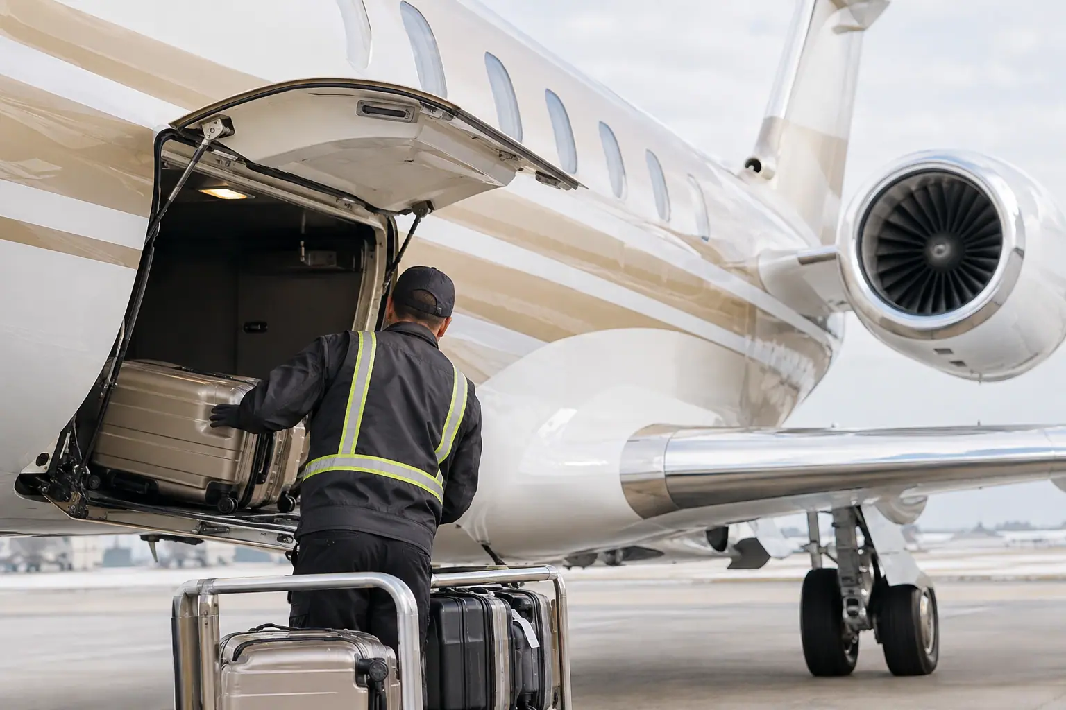 Bags loaded into a private jet
